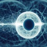 青い光が広がる抽象的なAIのイメージ