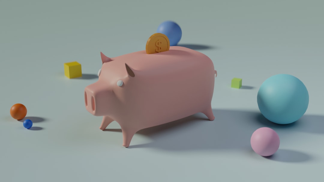 コインが投入されたピンク色の豚の貯金箱を描いた立体イラスト