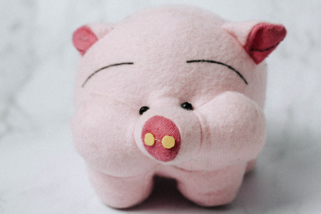 ピンク色のぶた型貯金箱のぬいぐるみ